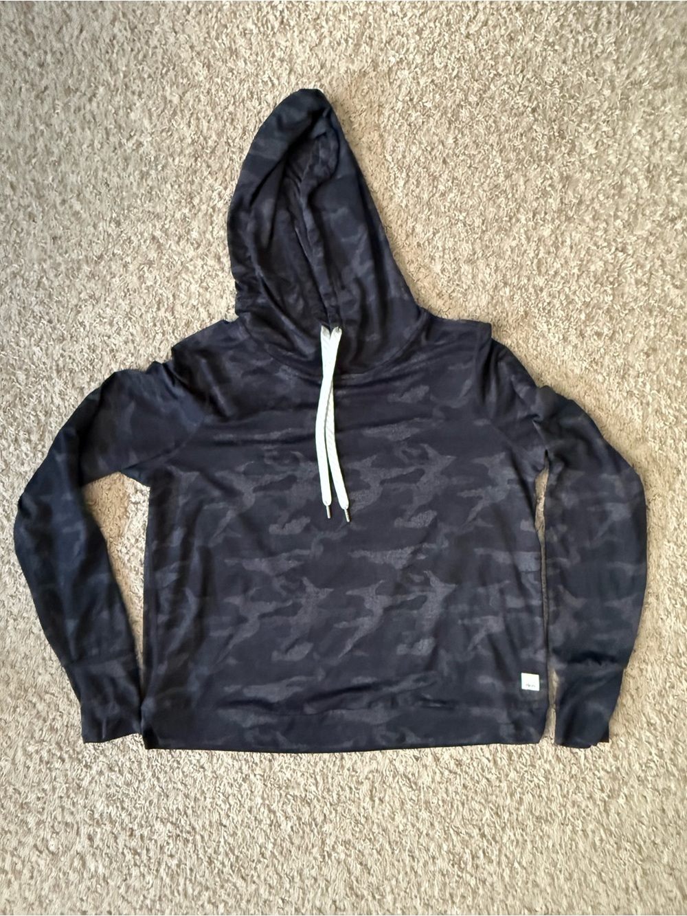 Vuori Dark Camo Lightweight Hoodie with White Drawstrings - Picture 1 of 4
